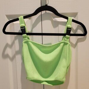 Y2K Neon Green Black Buckle Tank Top Bold Vintage Rave Party Retro 80s 90s